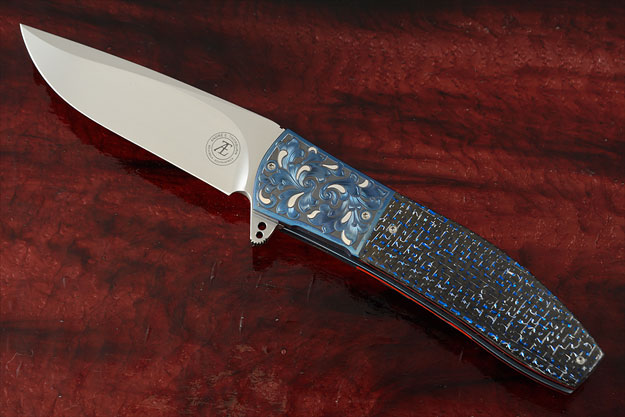 L42 Flipper with Blue/Silver Carbon Fiber, Engraved Zirconium, and Silver Inlay (IKBS)