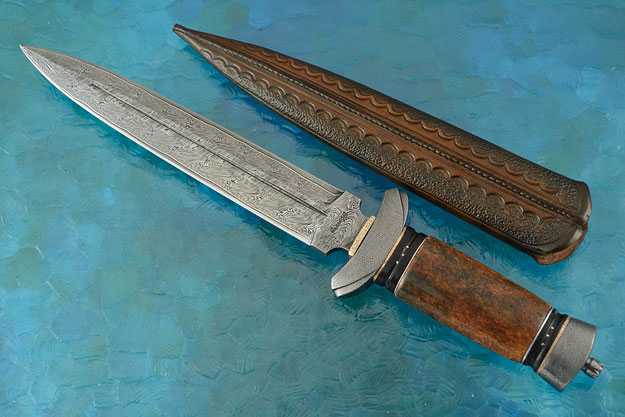 Nordic Dagger with Damascus and Ancient Walrus Bone