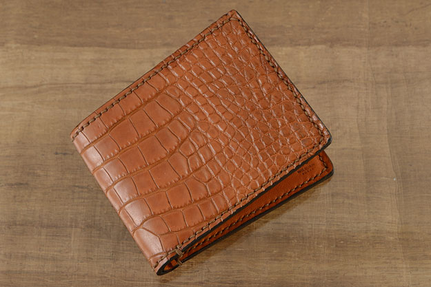 Bifold Wallet with Light Brown Alligator and Kangaroo Leather