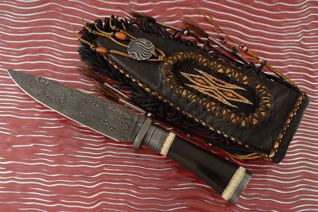 Cowboy Bowie with Damascus and Buffalo Horn