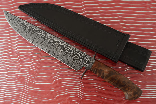 Wolf's Tooth Damascus Bowie with Redwood Burl