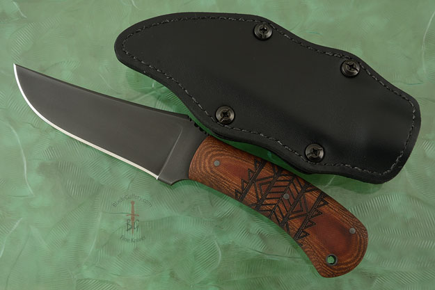 Belt Knife with Tan Micarta, Washed Tribal Markings
