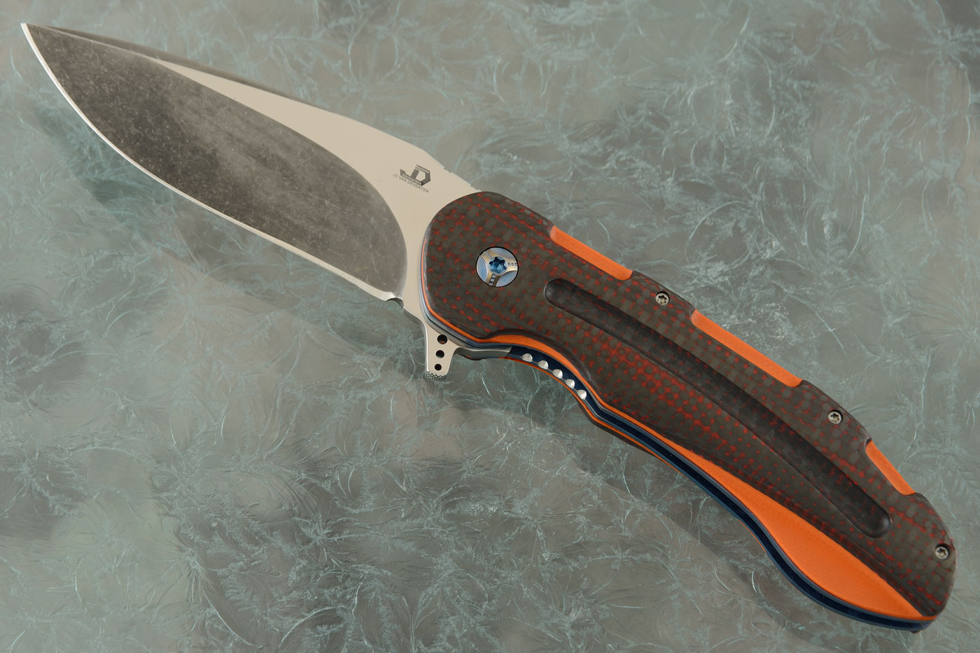 Kenpachi Flipper with Red and Black Carbon Fiber and Orange G10 - M390