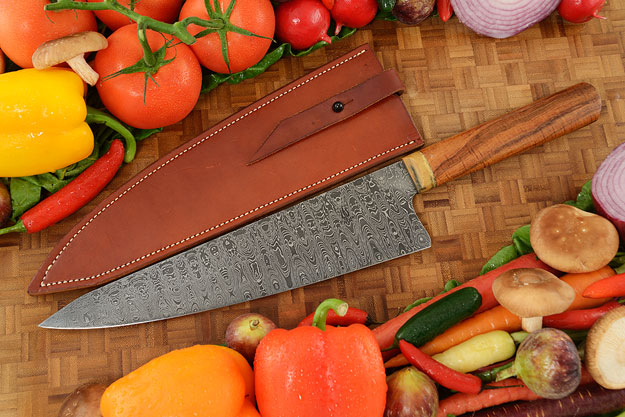 Damascus Chef Knife (10-3/4 in) - Gyuto - with Curly Koa