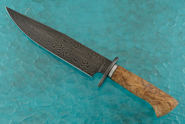 Feather Damascus Bowie with Olivewood