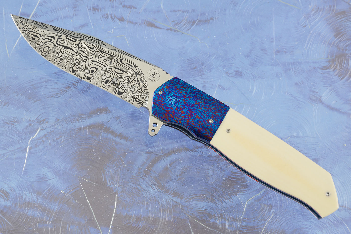 L36M Flipper with Antique Westinghouse Micarta, Damascus and Timascus (Ceramic IKBS)